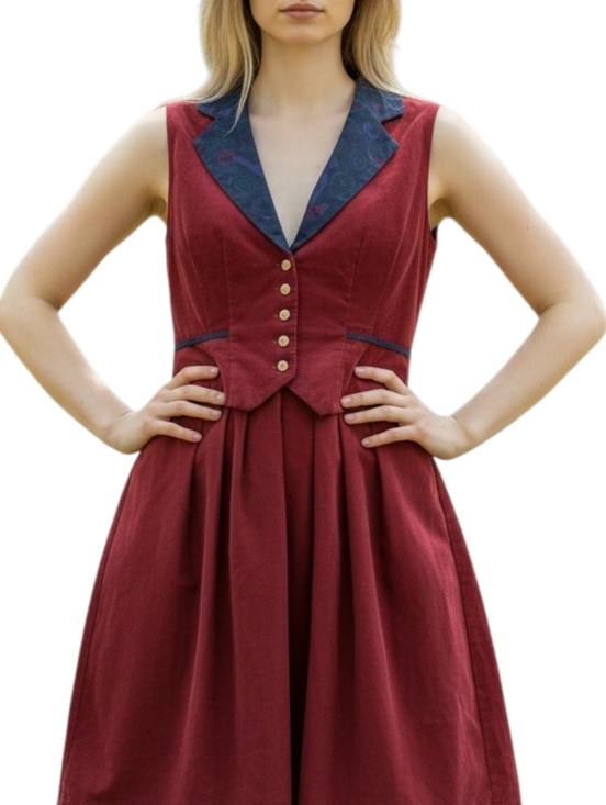 Dresses & Skirts - Vintage Lanz Dresses Corduroy Cotton  Burgundy Sleeveless Dress. Made In USA. 4.